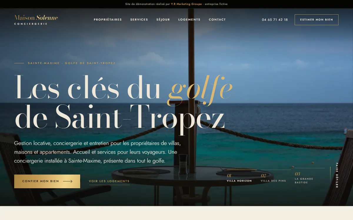 Accueil du site Maison Solenne sur ordinateur